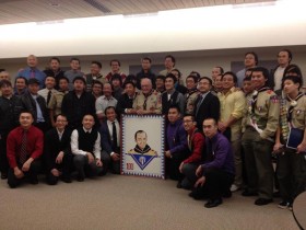 Troop 100 celebrates its 100th Eagle. Photo courtesy Yimeem Vu