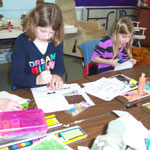 Fourth grade students work on their quilt blocks.