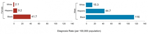 Graph of Estimated Rate of HIV Diagnosis by Gender and Race/Ethnicity (2010)