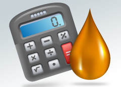 Illustration of a calculator and a droplet of fuel.