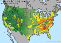 small US map showing air quality forecast