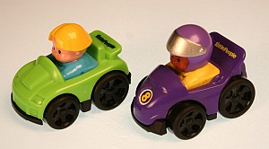 Wheels detach from these green and purple Little People vehicles