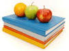books with fruit on top