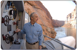 On March 5, 2008, Secretary of the Interior Dirk Kempthorne opened jet tubes at Glen Canyon Dam to release about 41,500 cubic feet per second of Colorado River water into the Grand Canyon.