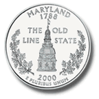 Image shows the Maryland State House on the back of the Maryland quarter.