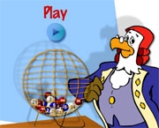 This image shows Peter beside a round Bingo cage.