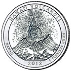 Image shows the back of the Hawai'I Volcanoes quarter.