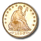 1858 Seated Liberty silver dollar