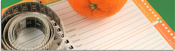 graphic banner of a diet journal, accompanied by an orange and tape measure
