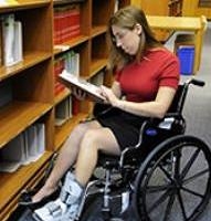 Wide stack aisles in the Main Reading Room accomodate wheelchairs