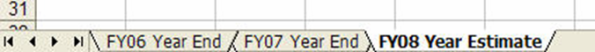 Meaningful titles on a word sheet such as: FY06 Year End, FY07 Year End and FY08 Year Estimate.