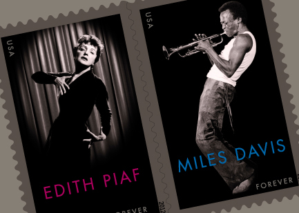 Edith Piaf and Miles Davis stamps on sale now