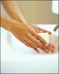 Photo: Washing hands with soap and water.