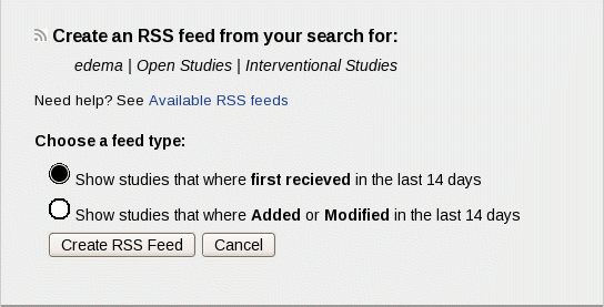 Options on the RSS feed form