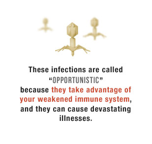 These infections are called opportunistic because they take advantage of your weakened immune system, and they can still cause devistating illness.