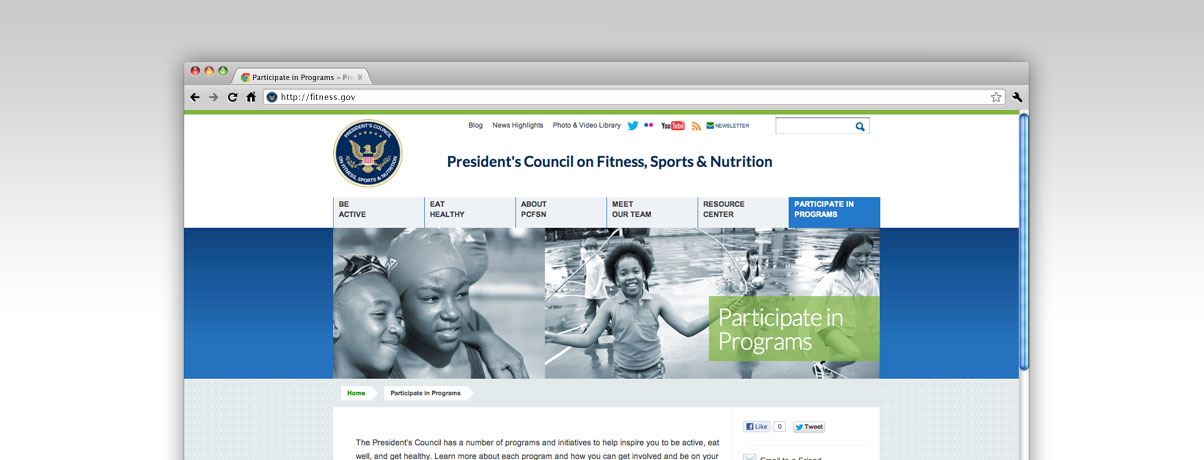 New Fitness.gov redesigned website screenshot of web page - Welcome!