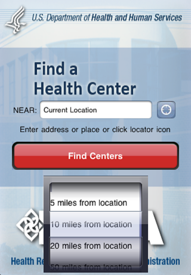 HRSA Find a Health Center App Map.