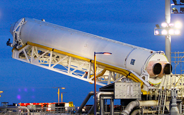 The Antares rocket being elevated at Wallops Flight Facility on Oct. 1, 2012.