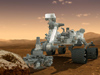 This artist's concept features NASA's Mars Science Laboratory Curiosity rover, a mobile robot for investigating Mars' past or present ability to sustain microbial life.