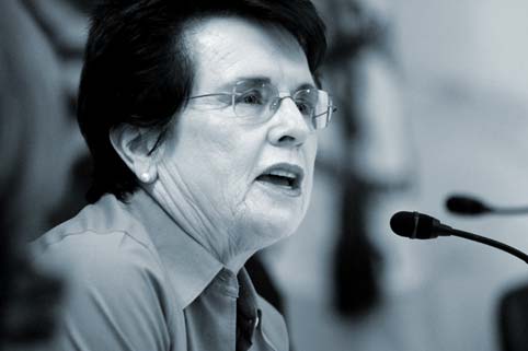 Image of Billie Jean King speaking at an event