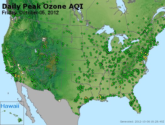 Yesterday's Daily Peak Ozone AQI