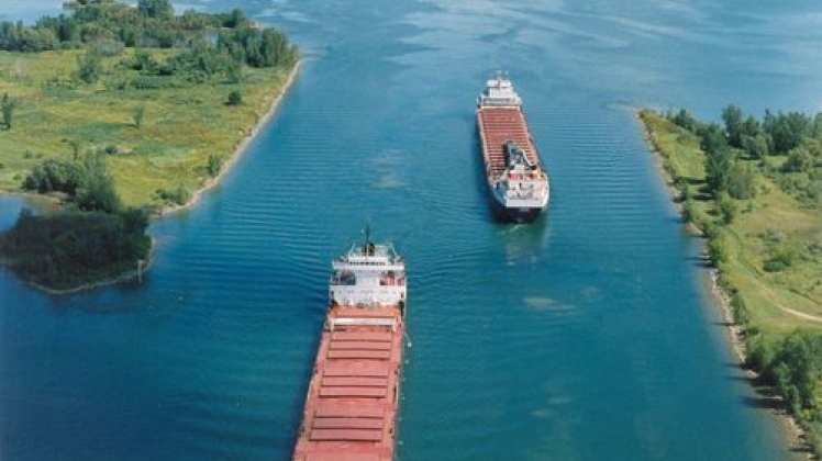 Two barges passing through the seaway.