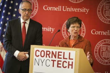 Acting Secretary Rebecca Blank announces a first-of-its-kind campus collaboration that will provide Commerce resources directly to students, faculty and industry (photo credit: Lindsay France/University Photography, Cornell)