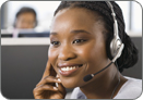 a woman in a call center talking on the phone