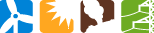 Energy logos - wind, solar, geothermal, and transmisison lines