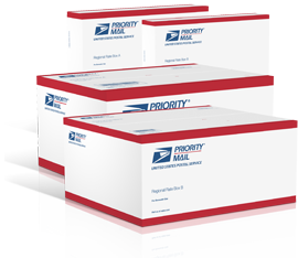  Image of Priority Mail Regional Rate boxes in four different sizes.