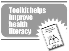 Image of Toolkit cover captioned 'Toolkit helps improve health literacy.'