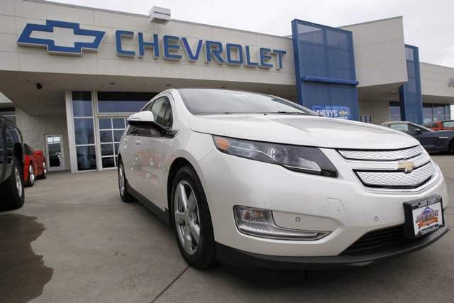 A 2012 Chevrolet Volt at a Chevrolet dealership in the south Denver suburb of Englewood, Colo. Sales of the Volt set a monthly record of 2,851 in September, mostly because of steep discounts.