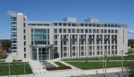 A front aerial view of the Roskowski Federal Courthouse