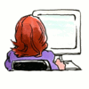 Cartoon lady at computer