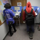 Voters cast their ballots during early voting in Bowling Green, Ohio. Early voting began Oct. 2 in the battleground state, five weeks before Election Day on November 6.