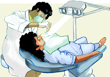 Ilustración: Un dentista examinando a una mujer