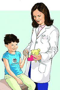 Ilustración: Una dentista con un niño