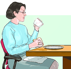 Ilustración: Una mujer tomando una bebida con su comida