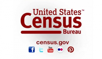 Image of Census bureau with social medai icons and website address