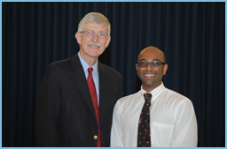 Dr. Biju Parekkadan, PECASE recipient on the right, and Dr. Francis Collins, NIH Director