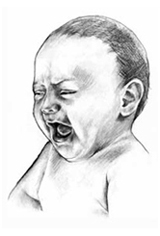 Drawing of a crying infant.