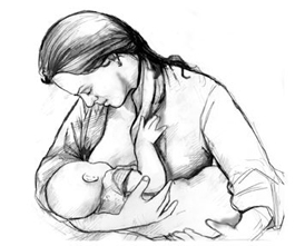 Drawing of a woman breastfeeding her baby.