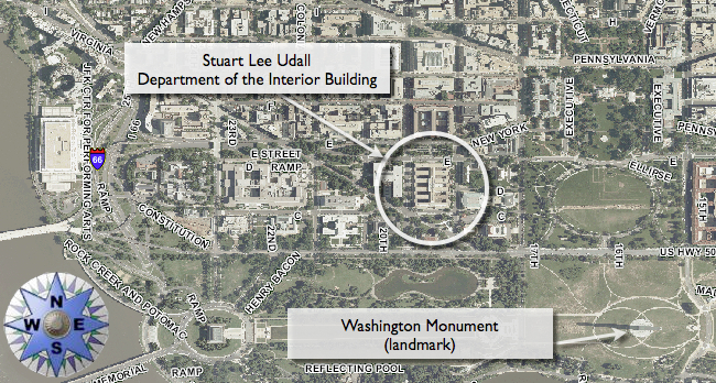 Map to Stewart Lee Udall Department of the Interior Building