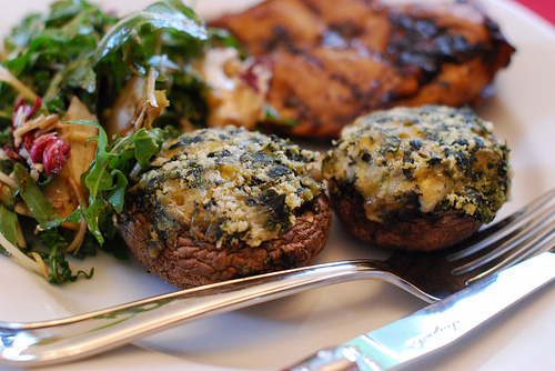 Stuffed mushrooms with breadcrumbs and cheese.