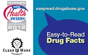 Easy-to-Read Drug Facts, WebHealth, and ClearMark logos