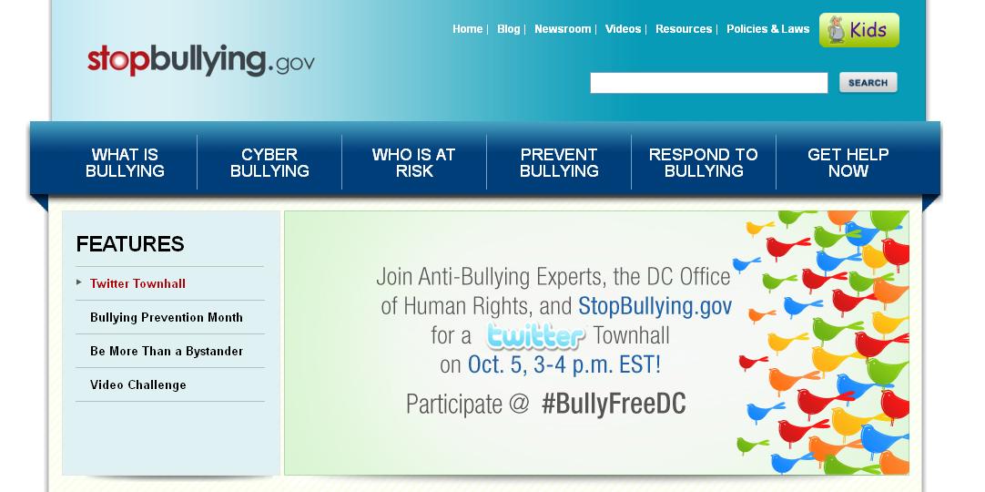 Building public engagement on Bullying Prevention by promoting Twitter Townhalls on the homepage of StopBullying.gov