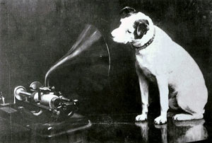 Francis Barraud's painting of a dog looking into a phonograph