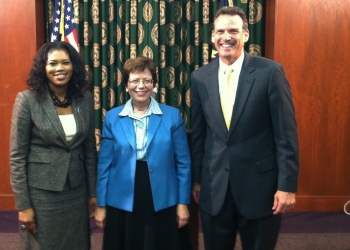 With Blank are Denise Turner Roth, Greensboro City Manager and Robbie Perkins, Mayor of Greensboro 