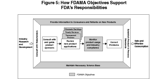 illustrates how FDAMA objectives are crucial elements of FDA's total contribution to beneficial public health outcomes