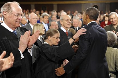 Obama greets Supreme Court justices at the 2010 State of the Union address. REUTERS Pool